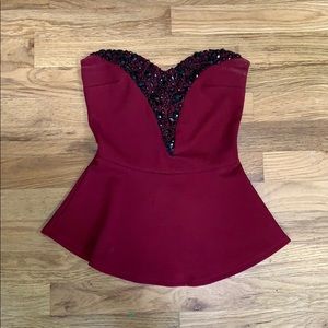 Red Peplum Sequined Shirt